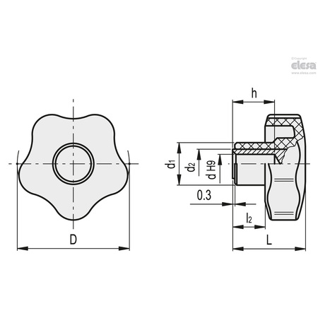 Elesa Black-oxide steel boss, plain hole, with cap, VCT.74 A-16-C3 VCT-A